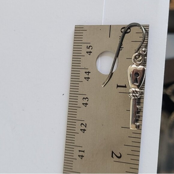 Vintage Barse Thai Sterling Silver Heart Key Drop Dangle Earrings - Picture 6 of 6